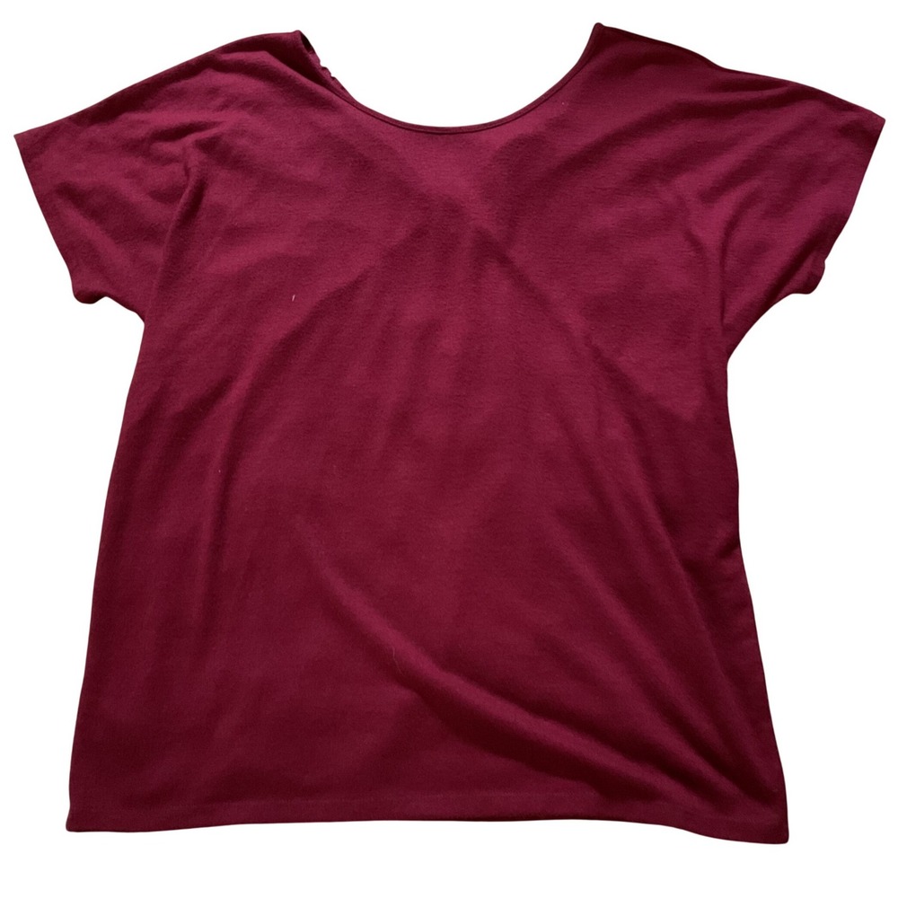 LOFT Burgundy Twist Back‎ Short Sleeve Knit Top Blouse Wine Red Medium